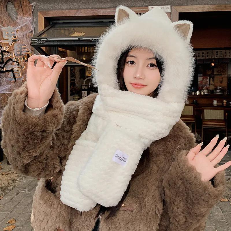 WTEMPO Autumn Winter Thick Warm Windproof Cold-proof Cute Scarf Hats Women's Outdoor Cycling Walking Large Scarf Hats