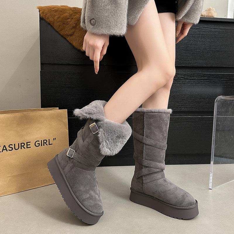 Women's Cold Warm Padded Snow Boots Thick Soles Heightened Non-slip Wear-resistant Outdoor Leisure Sports Cotton Boots