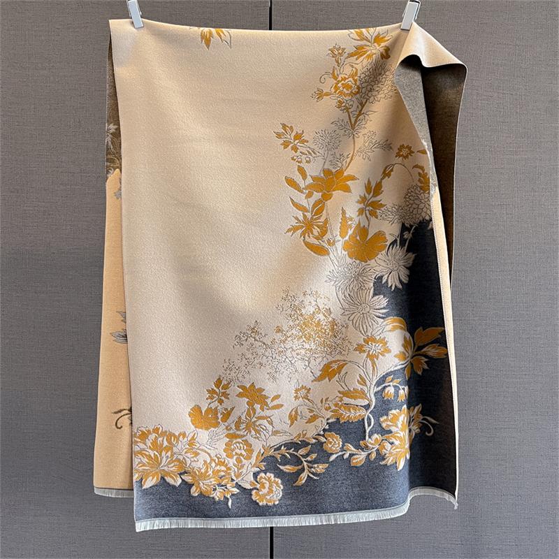 Designer Winter Warm Cashmere Scarves Women Floral Print Thicken Pashmina Shawl Elegant Lady Wool Poncho Windproof Pareo
