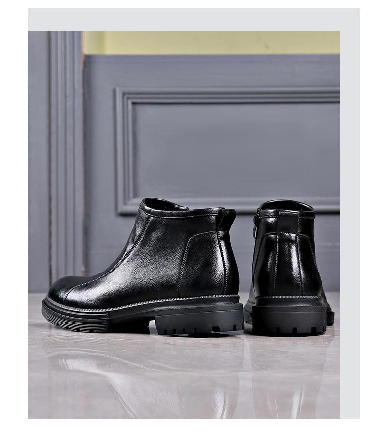 Pánské retro kožené Chelsea boty v římském stylu s bočním zipem - Zimní plus sametové teplé společenské módní.
