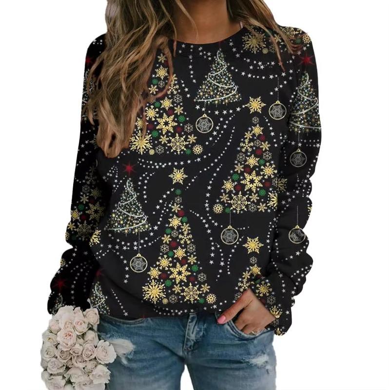 Christmas season women's 3D printed sweatshirt red Santa Claus pattern round neck pullover casual polyester daily wear