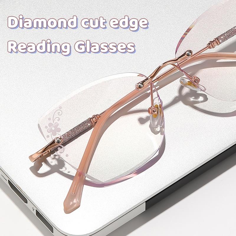 Eleganti Occhiali da Lettura di Tendenza per Donna Moda Alta Definizione Ipermetropia Occhiali Uomo Donna Diamante Senza Montatura Occhiali per Lontano Vista+4.0