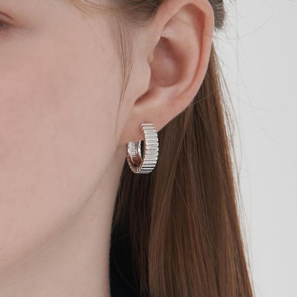 Silver 925 Volume Line One-Touch Ring Earrings GISVEE154