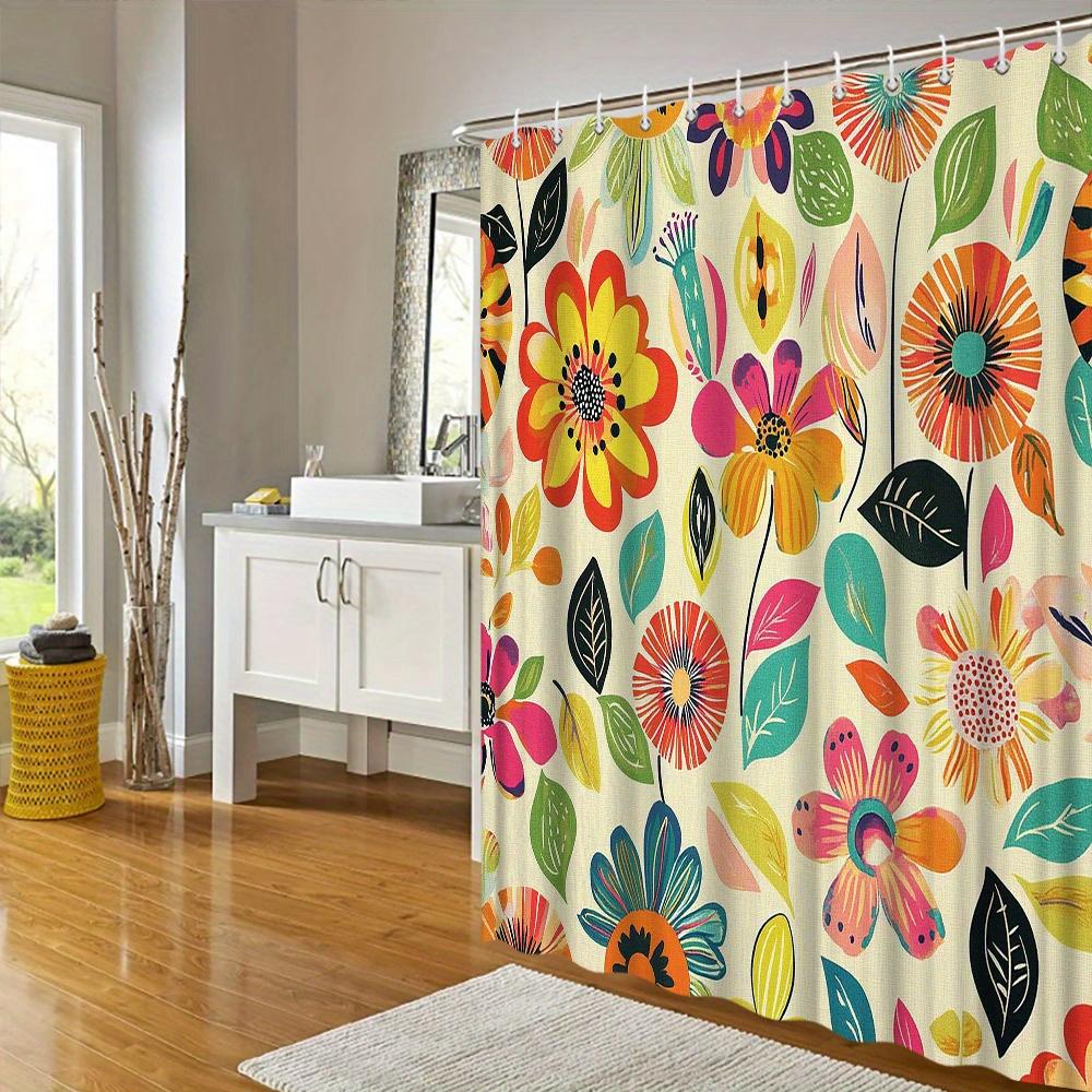Vibrant Floral Pattern Waterproof Shower Curtain For Bathroom Decor, Adding A Splash Of Color And Modern Style To Your Space