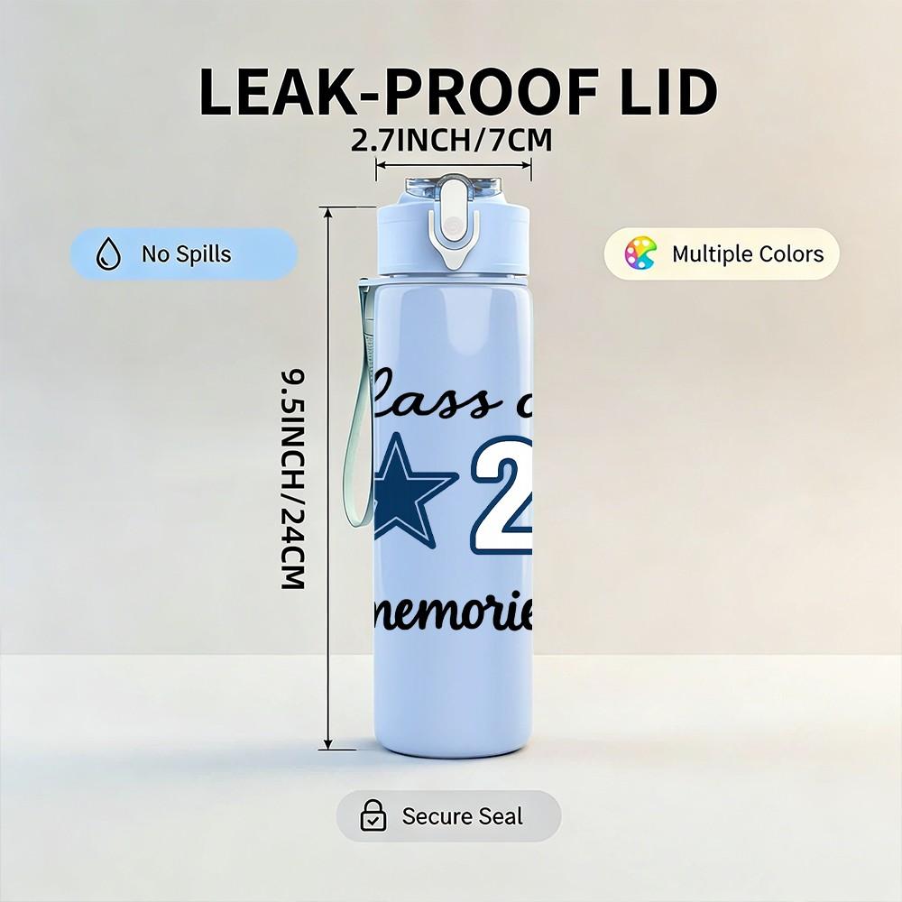 1PC Class Of 26 Memories Text 750ml Color Plastic Sports Water Bottle Leakproof Flip Straw Lid Suitable for Sports Office Home Use