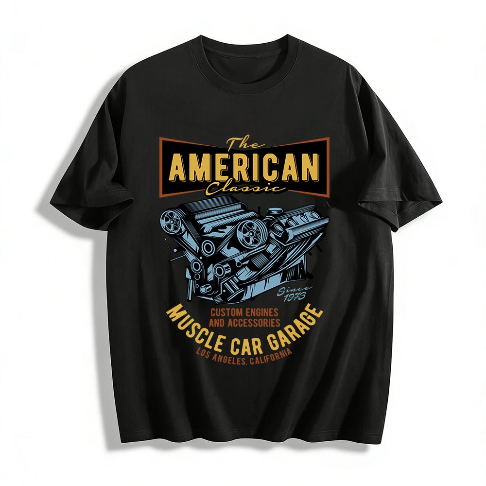 American Classic Muscle Car Garage Vintage Engine Print Tee Pure cotton T-shirt XXS