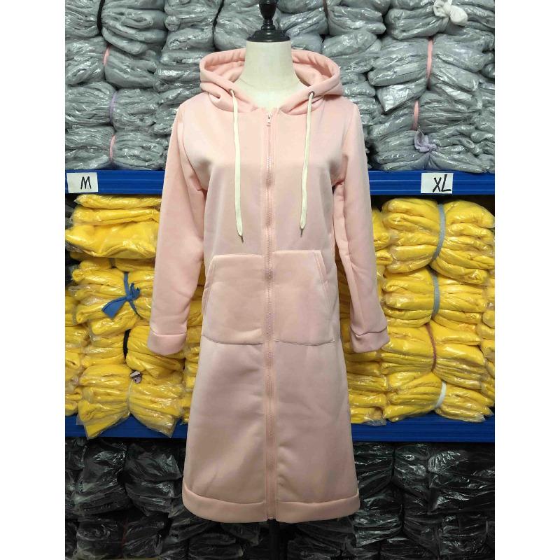 

Свитер женский средний и длинный флисовый карман с капюшоном на молнии тренчкот женский XL