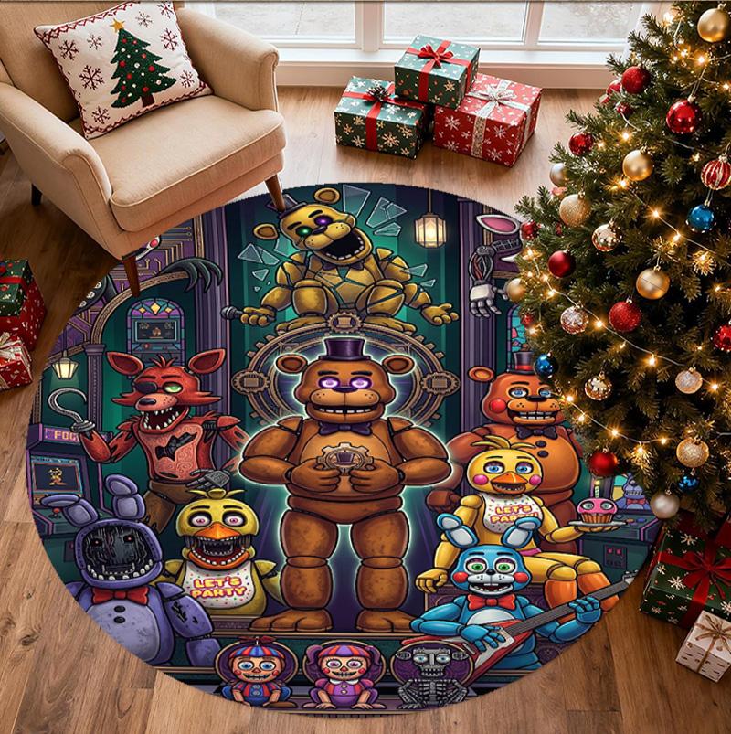 Five Nights At Freddy's Pattern Round Rug, Indoor/Outdoor Mat, for Picnic, Gameroom, Bedroom, Office, Living Room, Home Decor Carpet, Birthday Gift