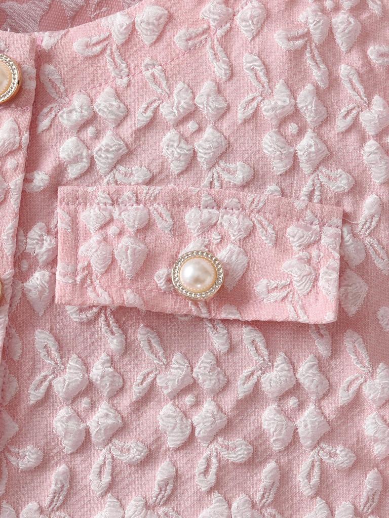 Mädchen Rosa Jacquard Cardigan & Schleifenkragen Kleid Zweiteiliges Herbst-Set