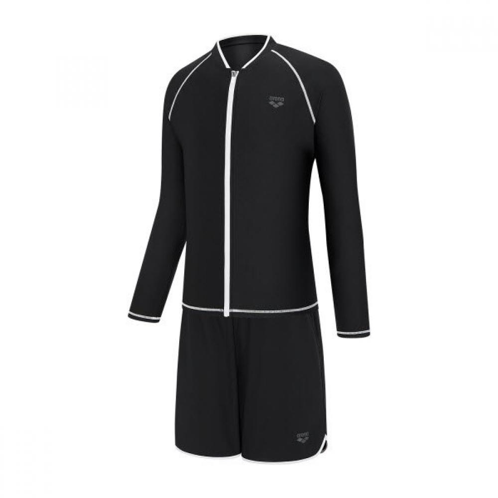 Arena Men S Wavy Regular Fit Zip Up raSh Guard Set A6bm1pc01 Blk