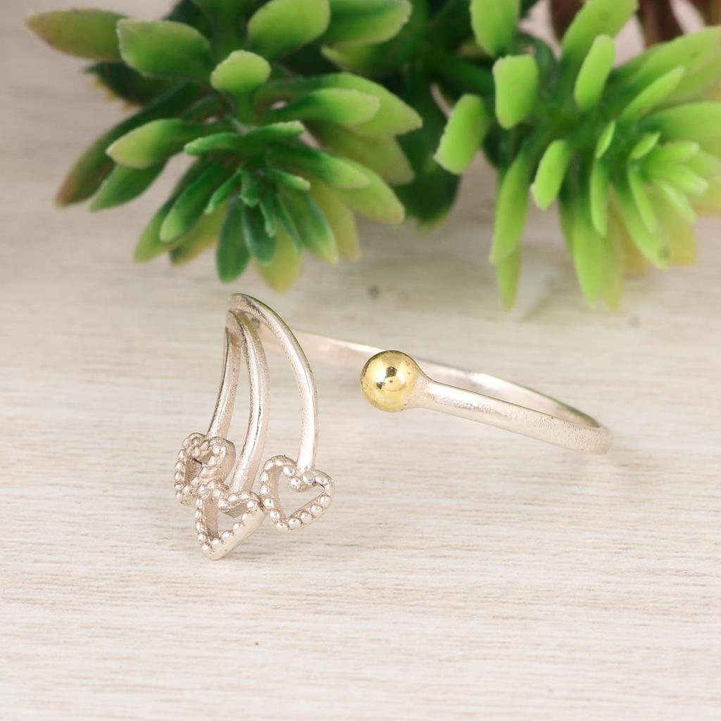 Triple Heart Silver Ring, 925 Sterling Silver Open Ring, Minimalist Heart Ring, Adjustable Love Ring, Dainty Romantic Jewelry, Gift for Her