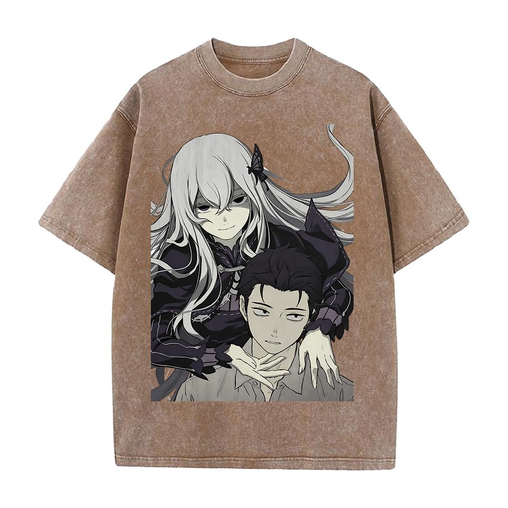 Anime Re Zero Natsuki Subaru Echidna Printed Tee Men Women Washed Cotton T-shirts Short Sleeve Vintage T Shirt Oversized Tshirt