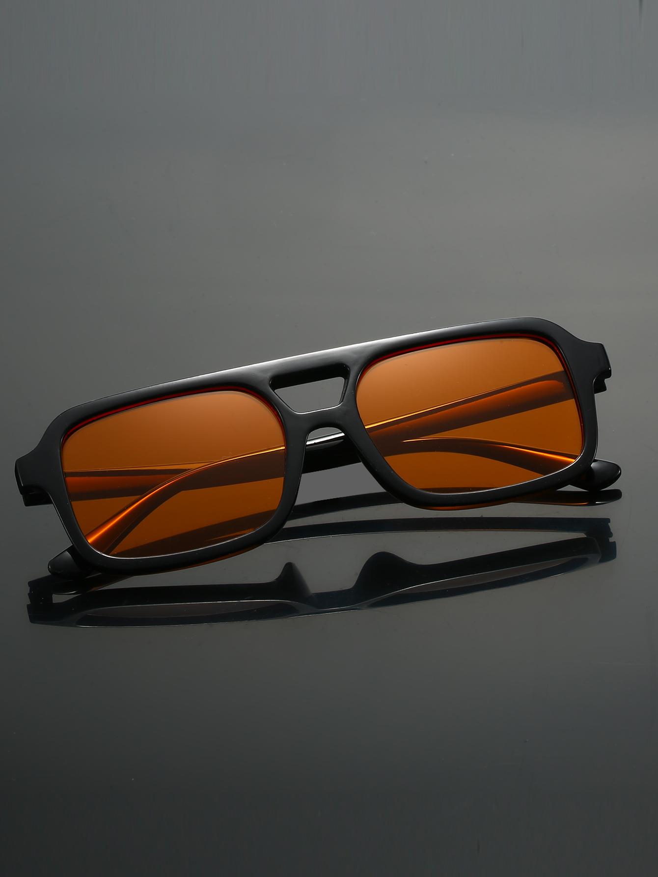 1Pc Double-Bridge Black Frame Sunglasses, Square Large Frame, Unisex, Fashionable and Trendy, Versatile and Hot-Selling