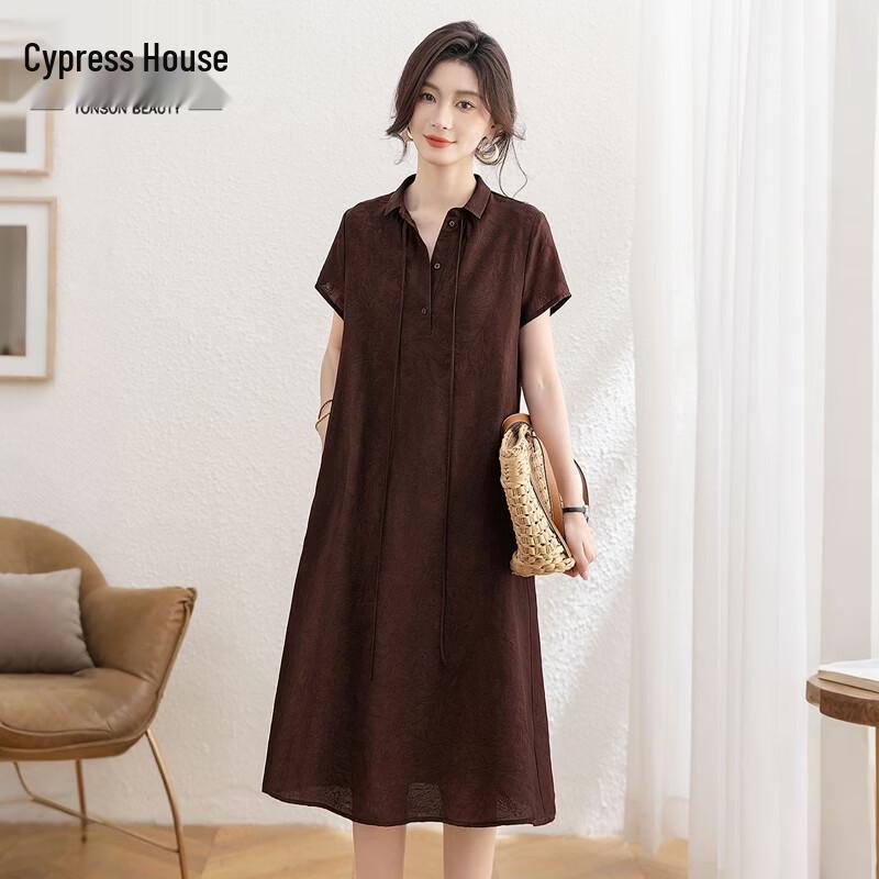 Women s Lyocell-Linen Blend Lapel A-Line Shirt Dress L