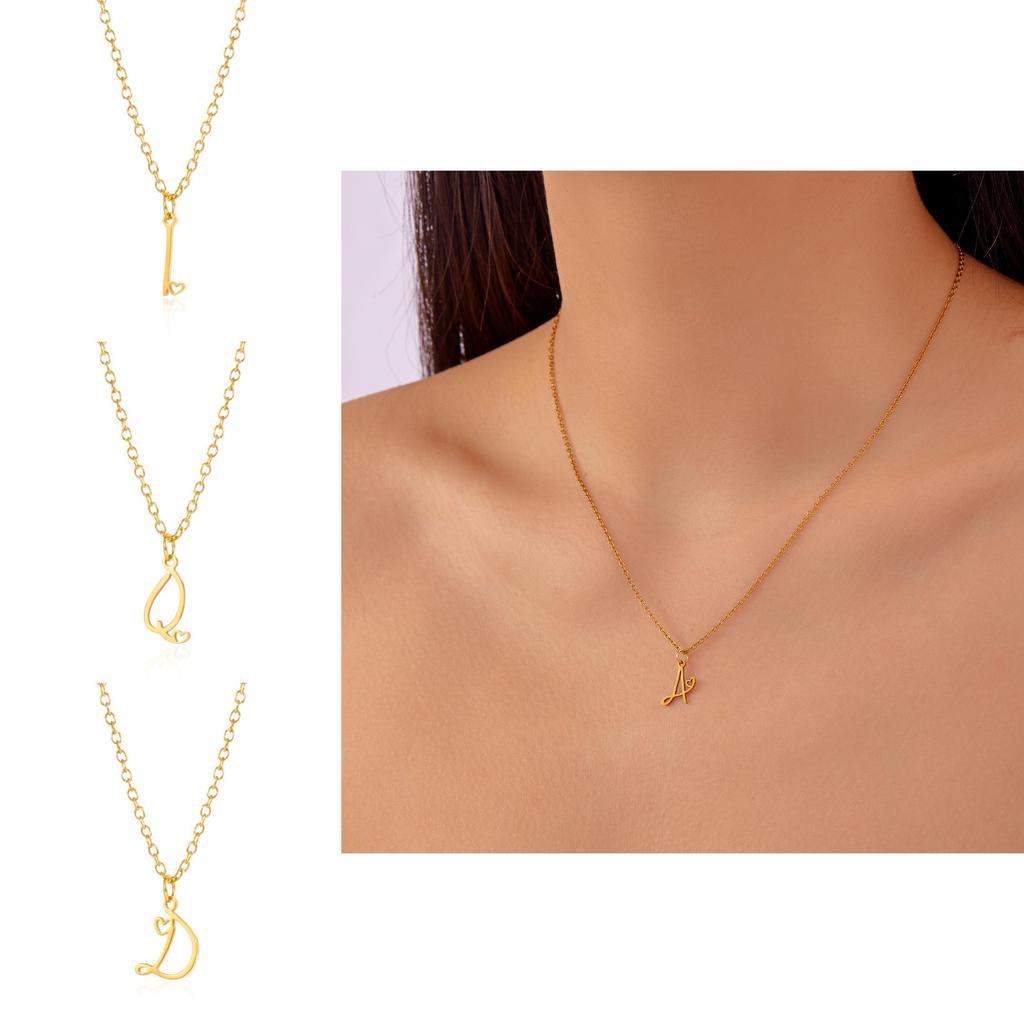 Stainless Steel Gold Heart Letter Pendant Necklace For Women Fashion Jewelry