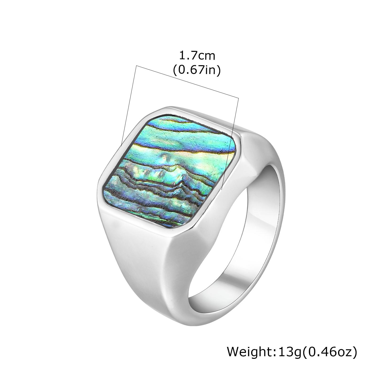 

Trendy Punk Abalone Shell Stainless Steel Chunky Signet Ring for Men, Waterproof Hip Hop Party Finger Jewelry Size7 8 9 10 11 12 7