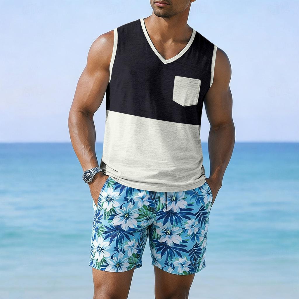 Men’s Sleeveless V-Neck Casual Tank Top with Chest Pocket Relaxed Fit Lightweight Summer Shirt