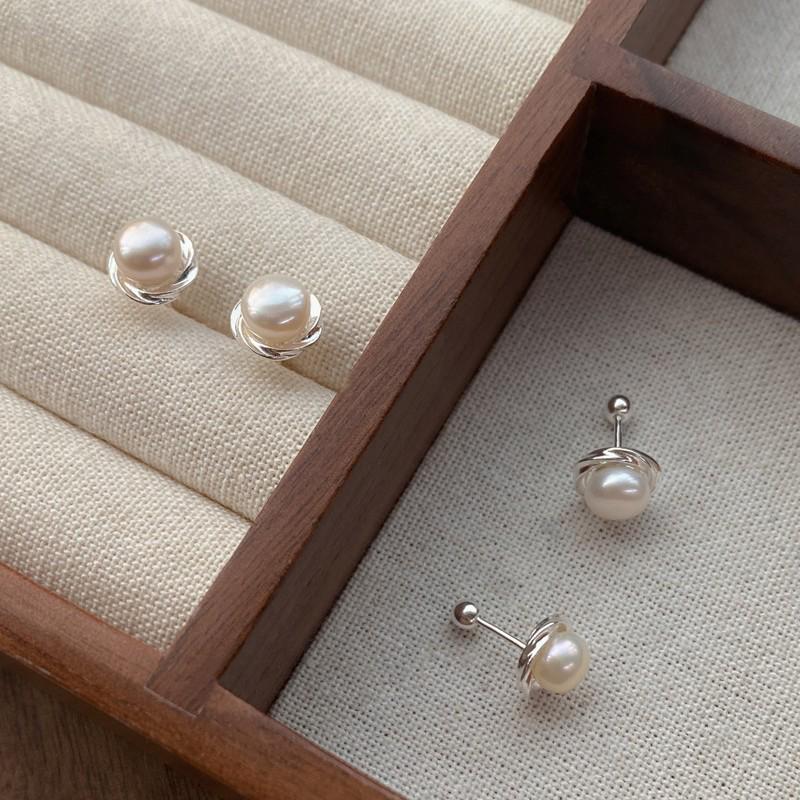 S999 Sterling Silver Freshwater Pearl Stud Earrings for Women: Elegant Screw Back Design