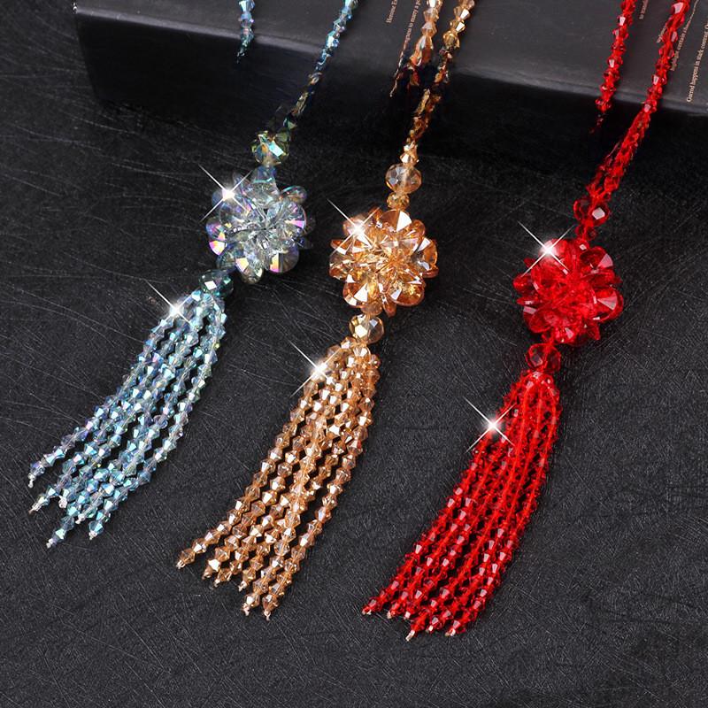 Crafted Beautifully Long Ethnic Crystal Necklace For Women With Stunning Detail Tassel
