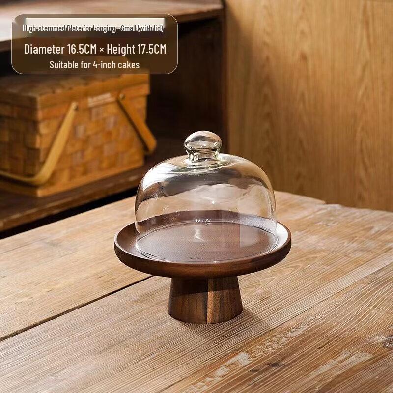 Japanese Style Acacia Wood Pedestal Cake & Dessert Tray