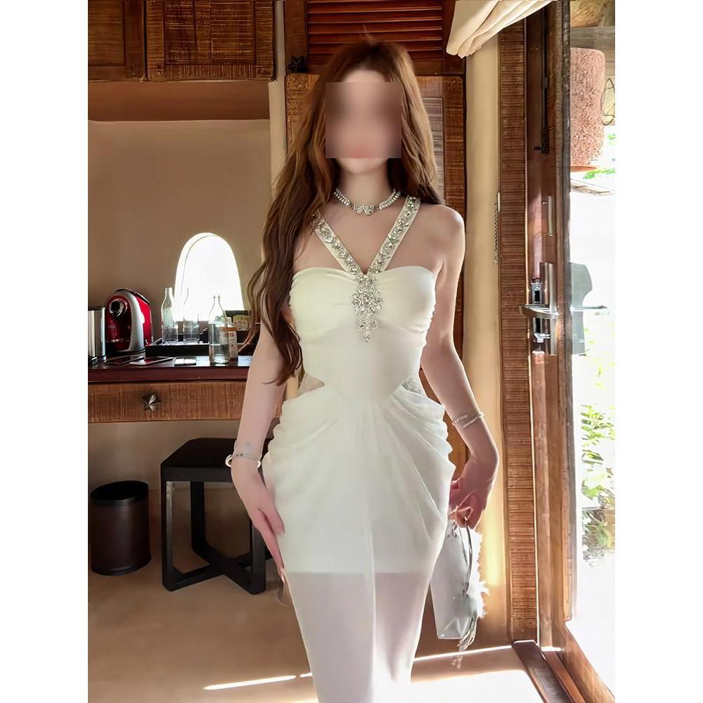 Heavy Industry Nail Drill Suspender Dress Women's Summer Slim Fit Sexy Fishtail Hip Wrap Long Skirt