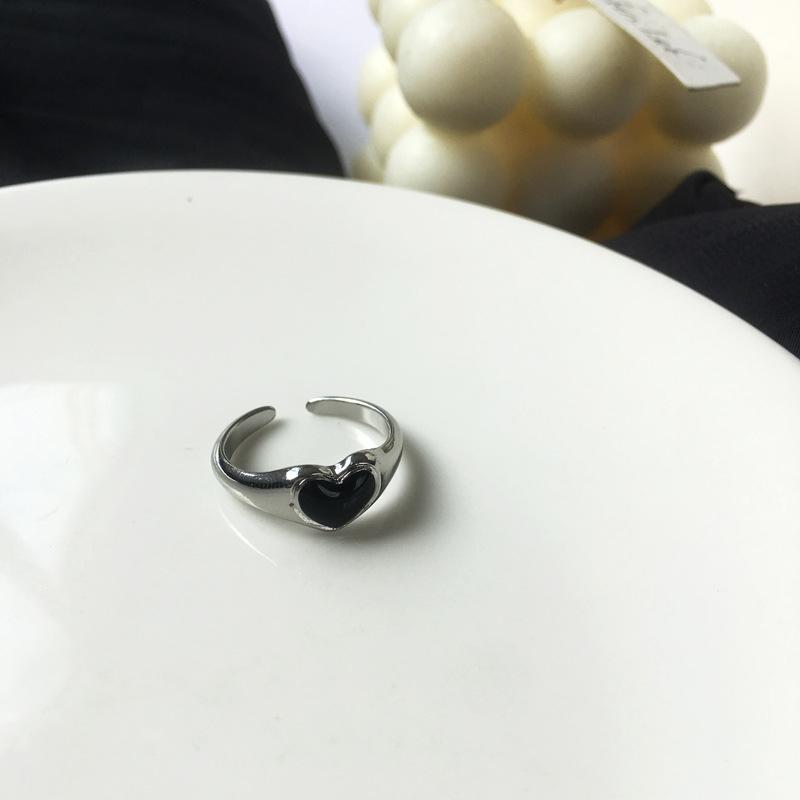 Retro Hiphop Black Heart Ring Jewelry Set Men Women Anillos Aesthetic Anel Accessories Gift