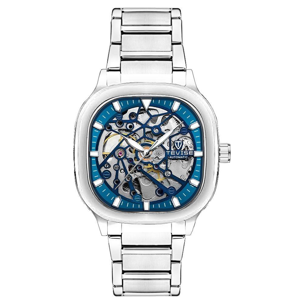 TEVISE Automatic Mechanical Watch Stainless Steel Men' S Business Luxury Steel Strip Watches Square Dial Waterproof Luminous Wristwatch