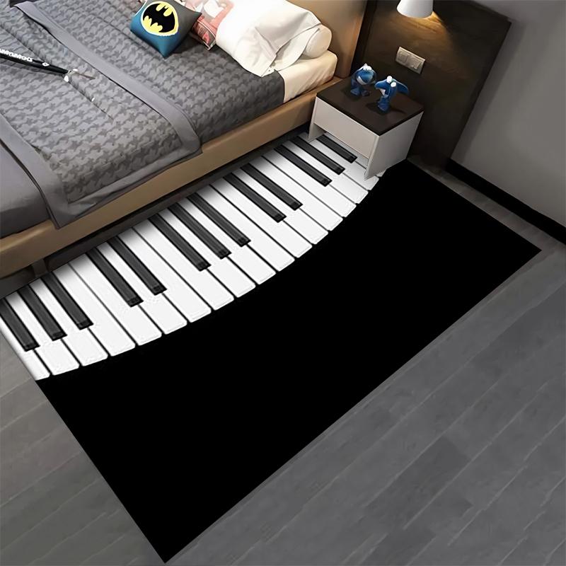 Schwarz-Weiß-Klaviertastatur-Design-Teppich für Wohnzimmer-Dekoration Geeignet für die Verwendung als Anti-Rutsch-Matte für Wohnzimmer, Schlafzimmer, Sofas