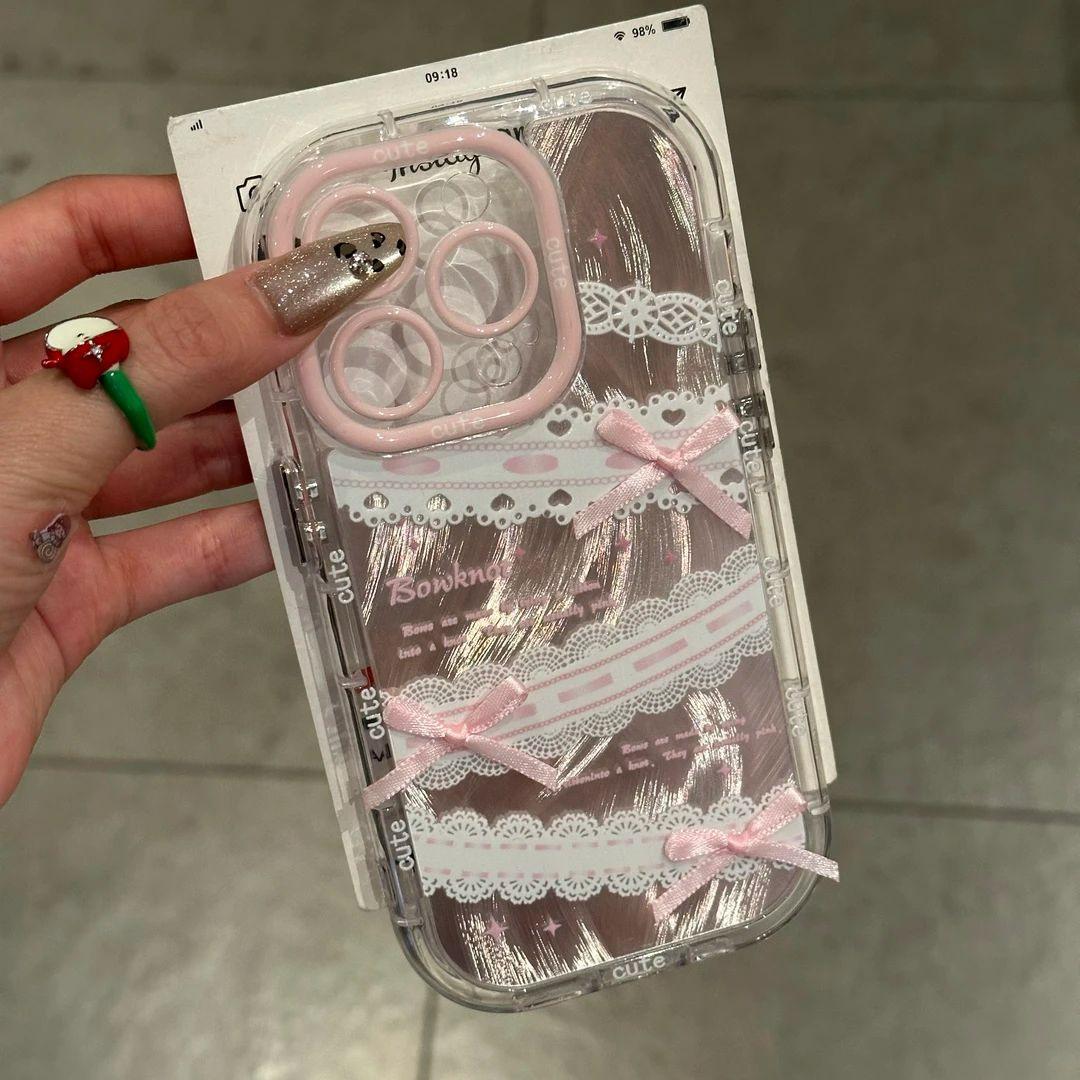 

Мереживо з бантом для Apple 16 Пір їнка Кремовий Чохол для телефону для IPhone 15 Promax Мультяшний 14/13 For Apple X