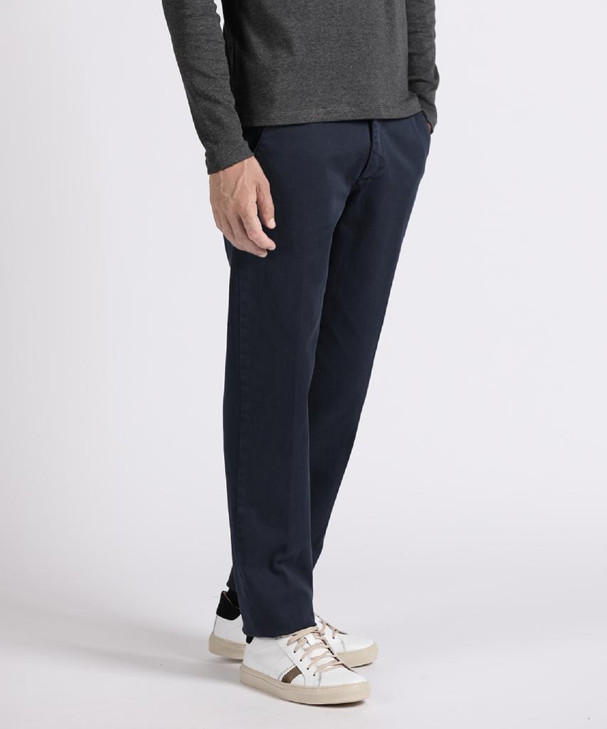 PANICALE Navy Slim Fit Dyed Cotton Pants