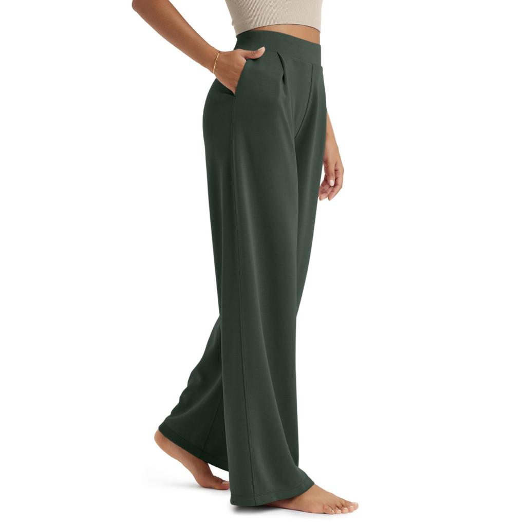 Women's High Waisted Yoga Pants with Pockets - Flowy Straight Leg Casual Pants for Outdoor Running and Hiking