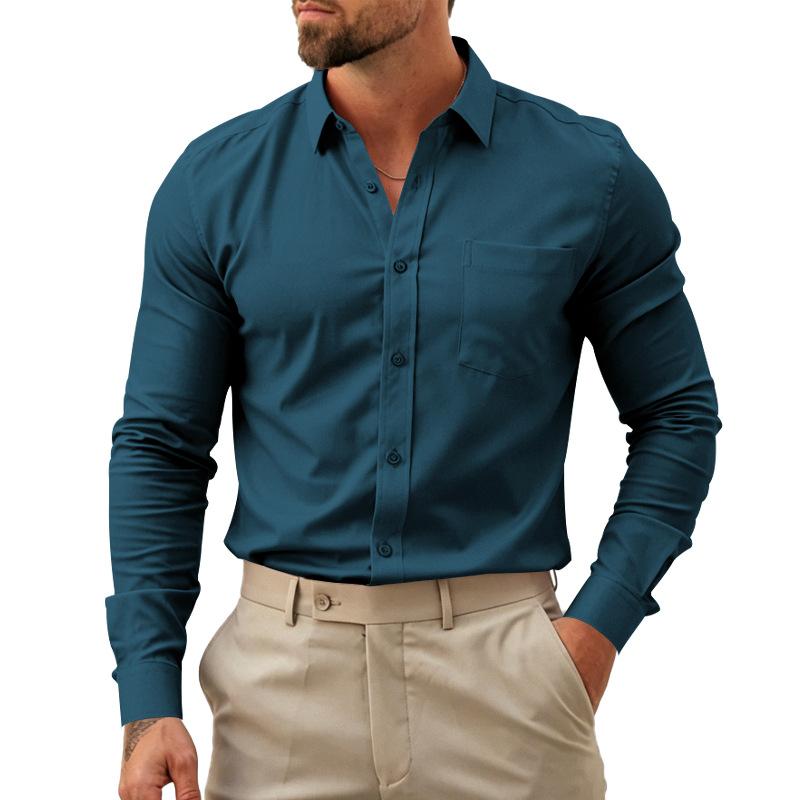 Camicia da uomo a vestibilità comoda, casual da lavoro, a maniche lunghe, resistente alle pieghe, per la primavera, l'autunno, il tragitto casa-lavoro