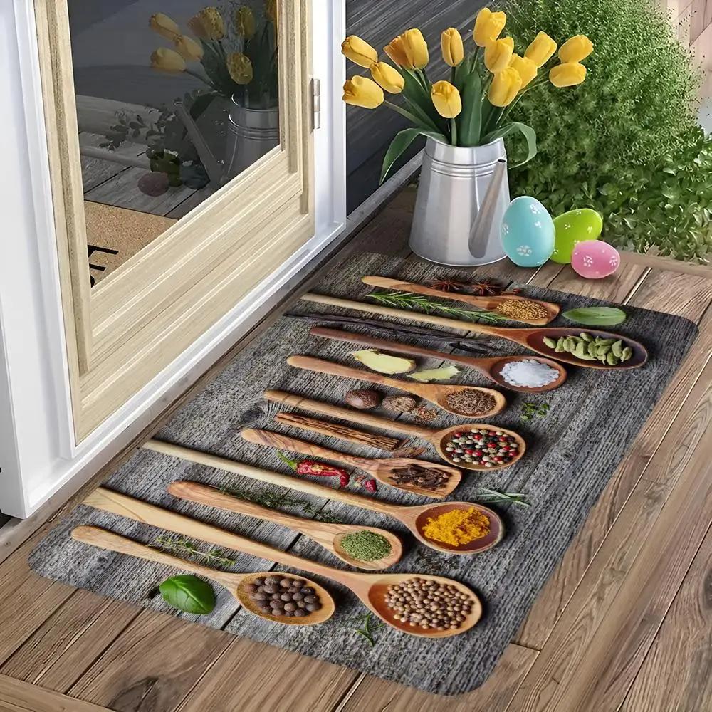 Grains Spices Peppers Pattern Floor Mat Room Mats Washable Non-Slip Living Room Sofa Chairs Area Mat Kitchen Alfombra