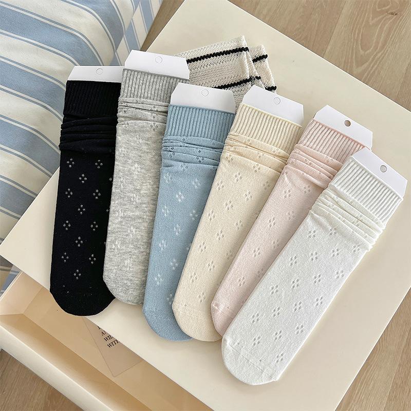 Female Spring and Summer Thin Pure Color Ballet Style Hollow Mesh Breathable Tube Socks