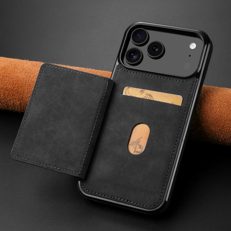 Luxury Back Leather Card Slots Case For iPhone 17 Pro Max 16 Plus 15 14 13 12 Pro Max 11 16E Air with Metal Buckle Card Holder Phone Stand Cover