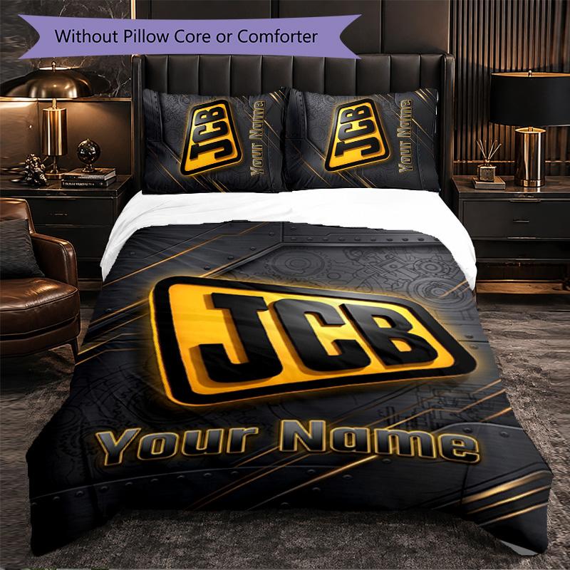JCB Customized Name Text Bedding Set, 1 Duvet Cover & 2 Pillowcases Personalized Bedroom Gift