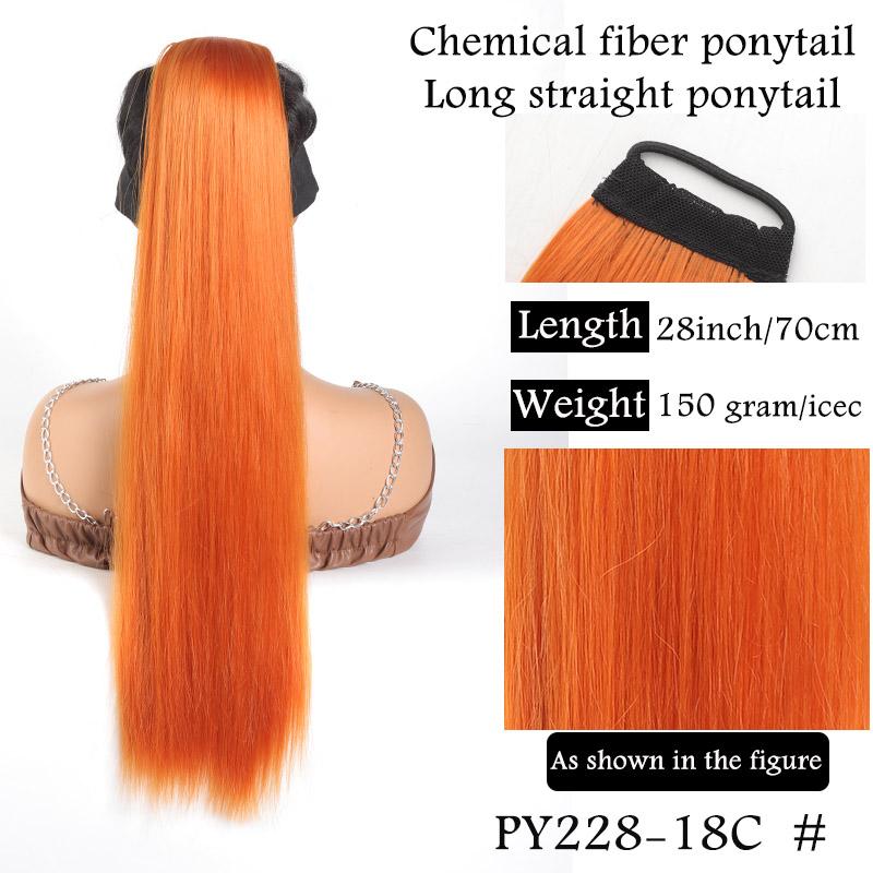 Synthetic 28inch Long Straight Ponytail With Elastic Band Wrap Around Pony Tail Extension Fake False Hairpiece For Women Girls