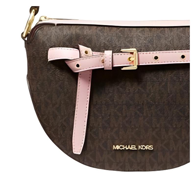 MICHAEL KORS Emilia braided heart logo print canvas crossbody shoulder tote medium women's brown and pink