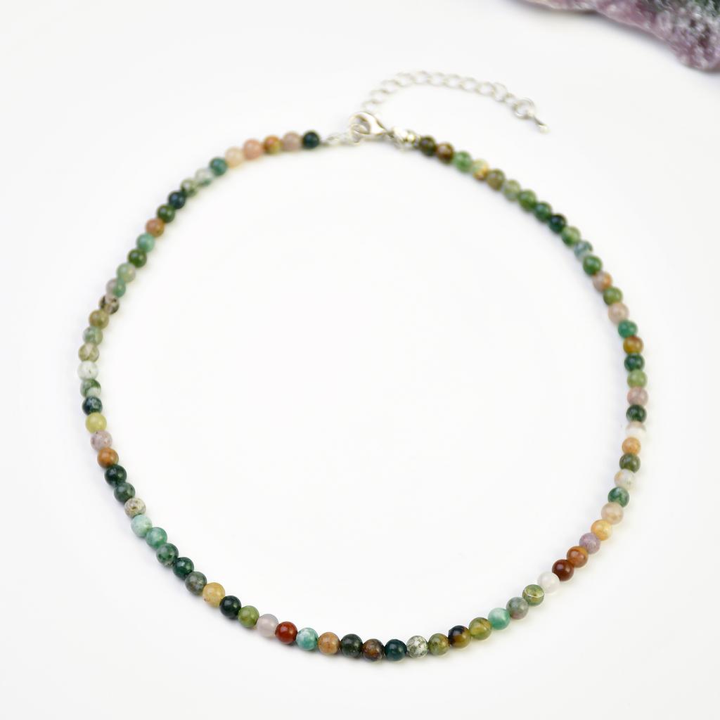 1PC Vintage Natural Stone Indian Agate 4-10mm Necklace Women's Exquisite Trendy Autumn And Winter Holiday Handmade Zircon