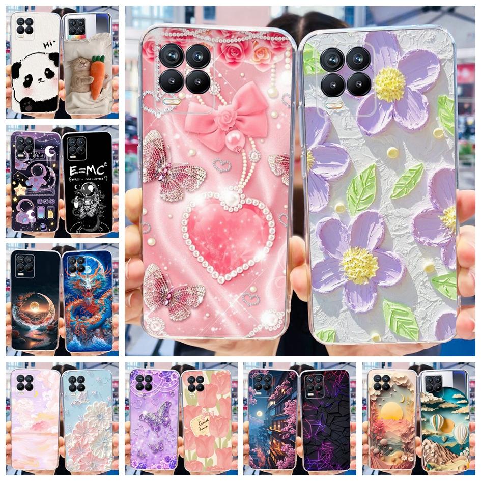 For Realme 8 Pro Case Fashion Flower Love Heart Soft Silicone Clear Cover For Realme 8 5G RMX3241 Funda on Realme8 RMX3085 Coque