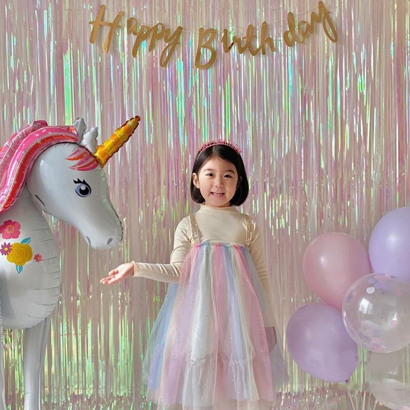 Children's First Birthday Laser Rain Curtain Tassel Balloons Decoration Set