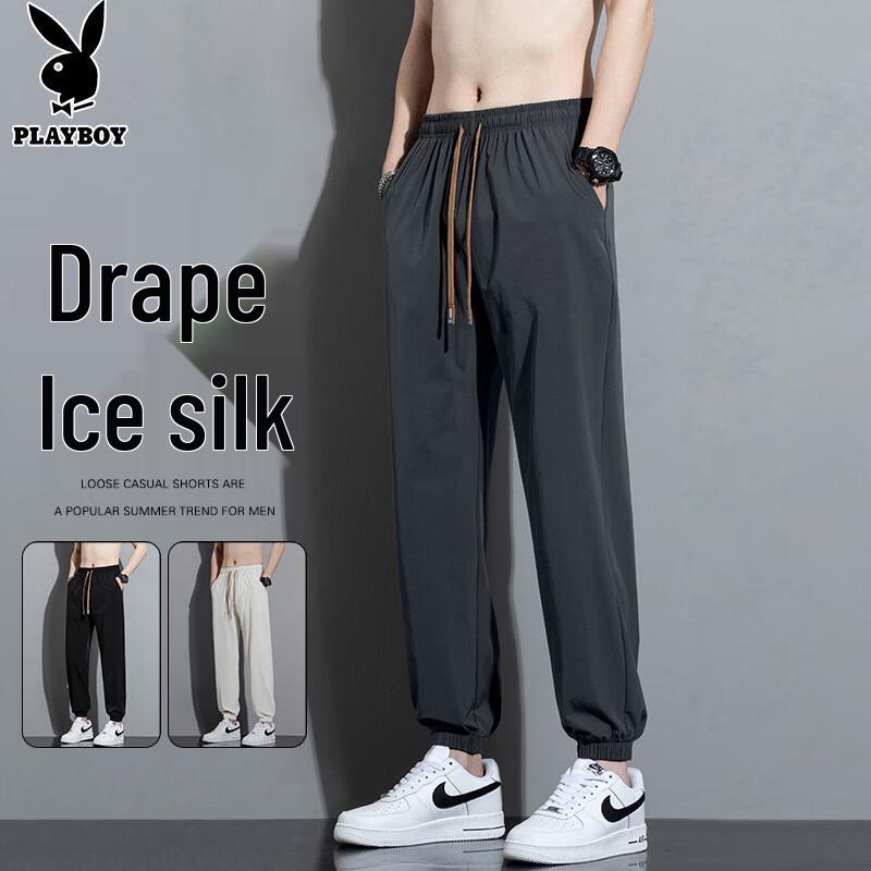 

PLAYBOY Men s Summer Ice Silk Quick-Dry Loose Fit Jogger Pants XL