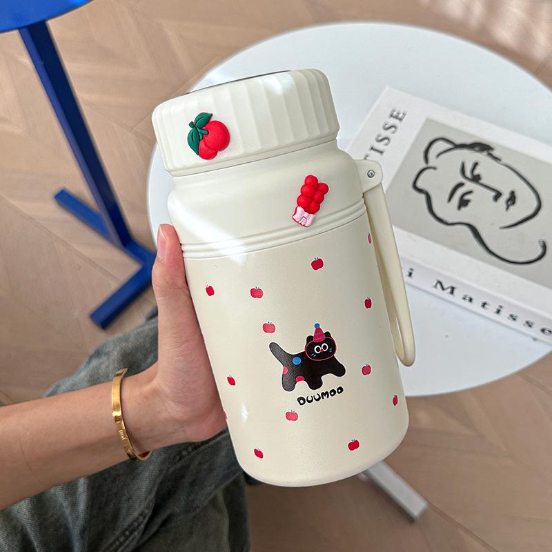 Söta Djur Termosflaska För Varma och Kalla Drycker Vakuumflaska Termisk Med Te-sil Utomhus Stor Fitness Resa Camping