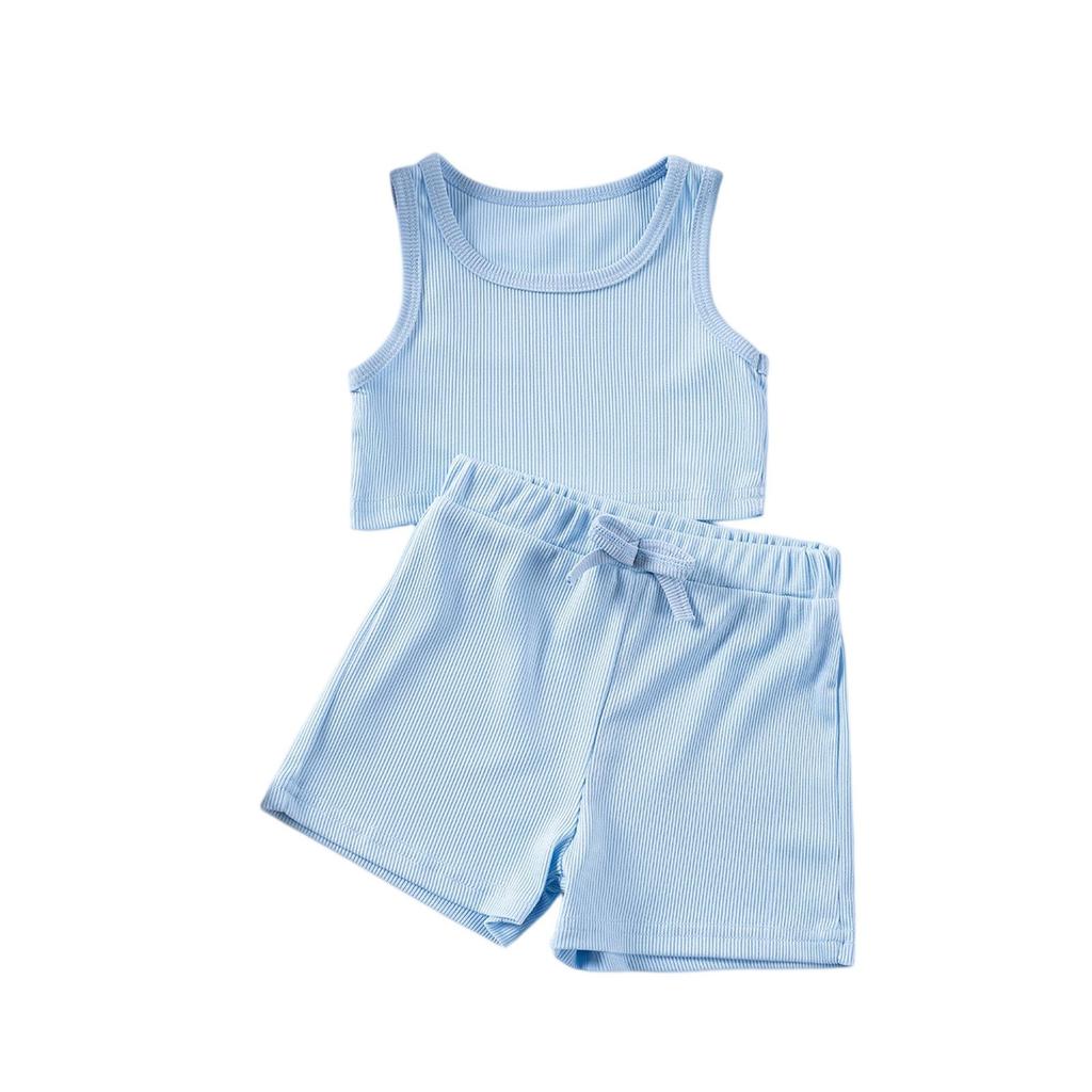 Girls' Solid Color Set - Sleeveless Top & Elastic Waist Shorts