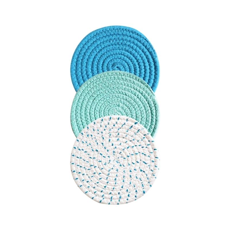 

3Pcs Kitchen Table Mats Heatproof Colorful Dish Pad With Nonslip Base For Home Dining Protections Use синій