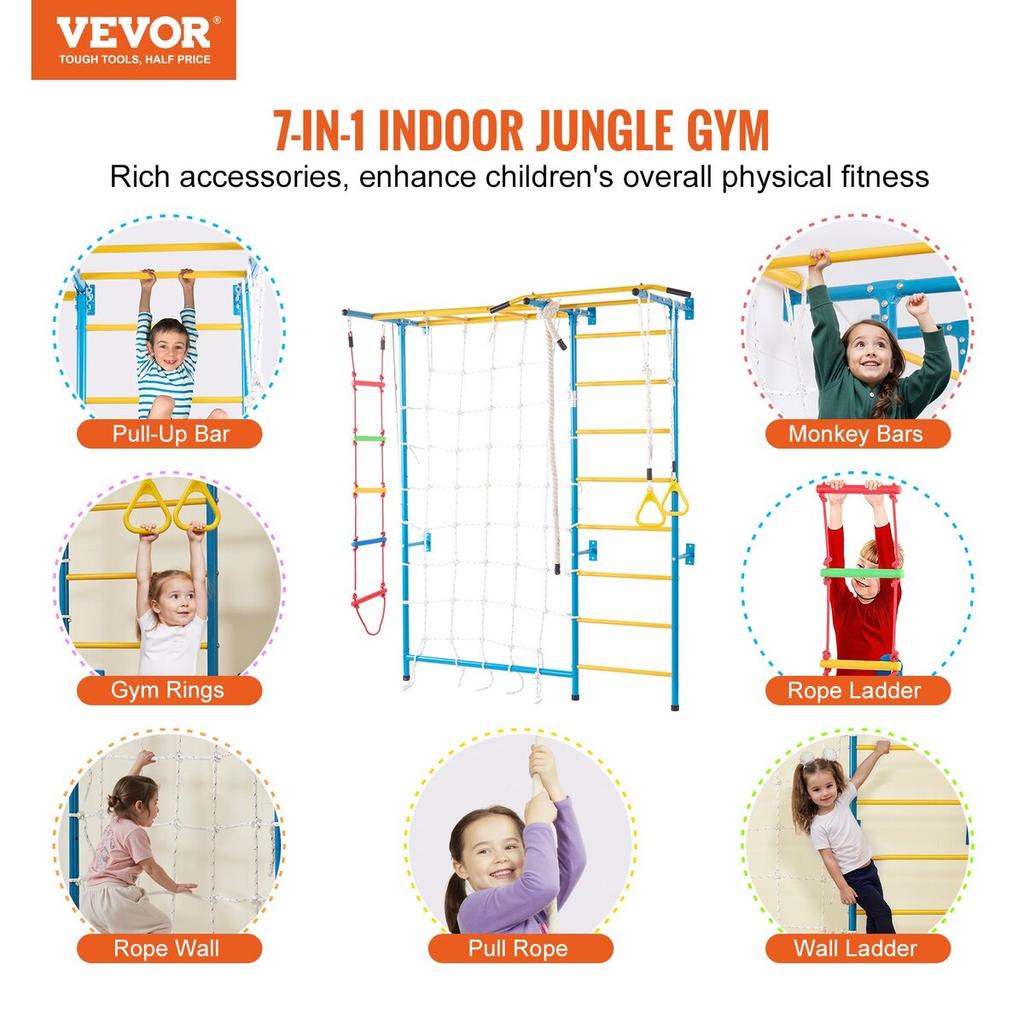 Wall Gym for Kids 7 In 1 Steel Indoor Kids Gym for Exercise Climbing Toys
