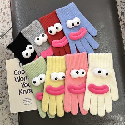Korean Version of Funny Knitted Gloves for Women In Winter Warm and Cute Cartoon Students with Fingerless Touch Screen Split Finger Woolen Gloves