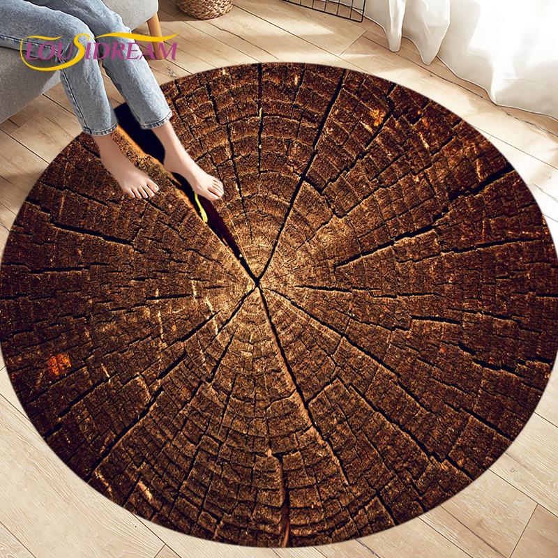 3D Wood Grain Round Area Rug,Circle Carpet Rug for Living Room Bedroom Sofa Cloakroom Decor,Kids Play Non-slip Floor Mat,Pet Mat