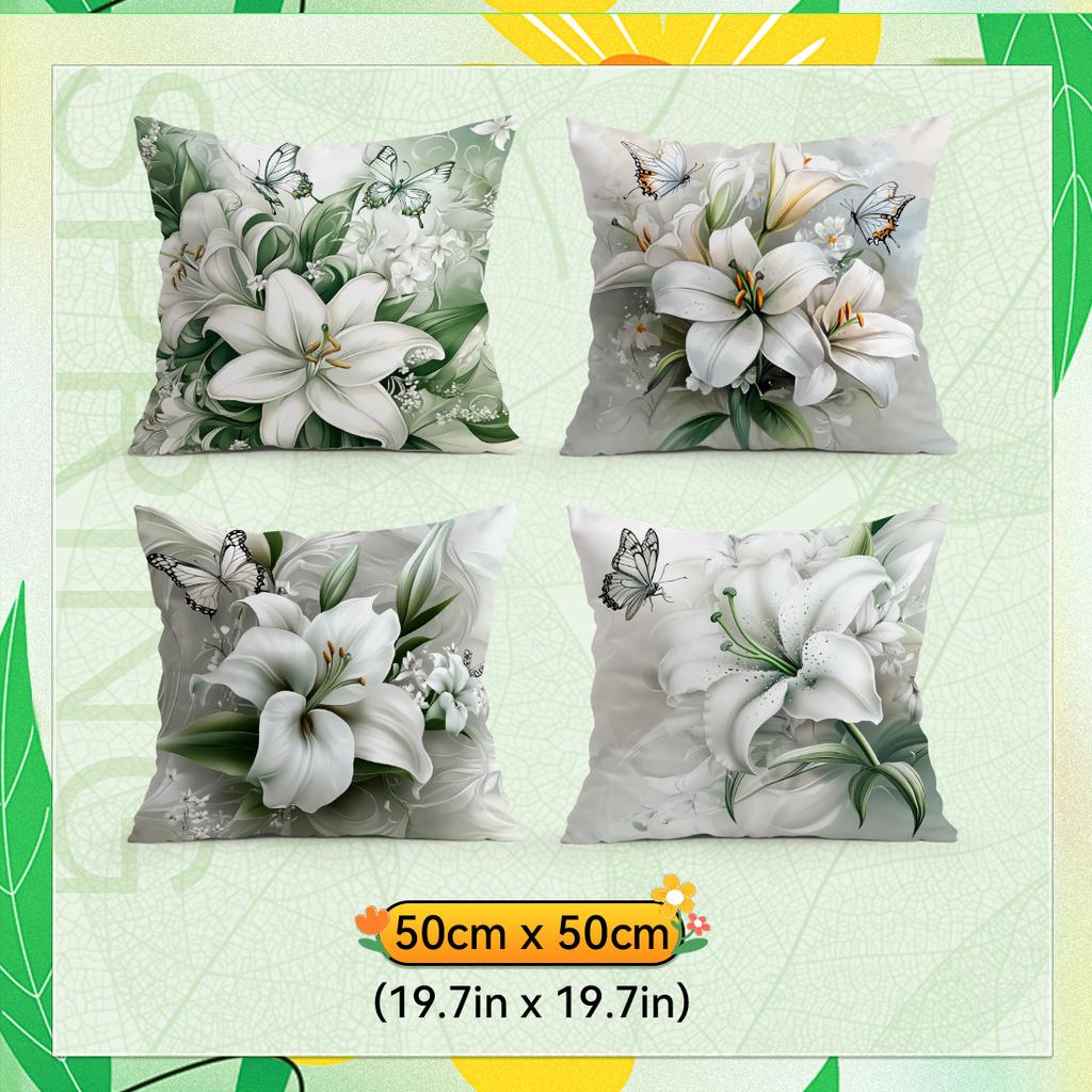 4pcs/set Lilies and Butterflies Cushions Pillowcase Polyester Cushion Cover Throw Pillow Pillowcover Home Car Sofa Decor