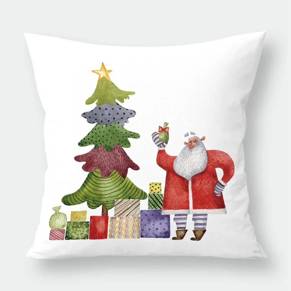 Christmas Printed Sofa Bedroom Living Room Pillow Seats Decorate Christmas Printed Printed Cushion Cover Decoración Navideña